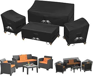 Kovshuiwe Patio Furniture Covers,4-Piece Outdoor Veranda Patio Garden Furniture Covers Set Waterproof - Upgraded 420D Heavy Duty Oxford Fabric Rattan Furniture Cover for Chair Sofa(Black)