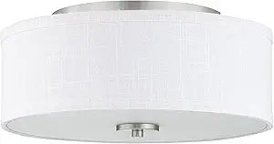 Progress Lighting Inspire Collection 2-Light Ceiling Light, Flush Mount Ceiling Light Fixture with Summer Linen Light Shade for Interior Kitchen Lights, Hallway, 13" by 5.5", Brushed Nickel