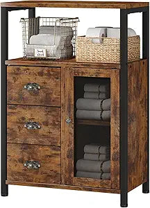 Homeiju Bathroom Floor Storage Cabinet Organizer with 3 Removable Drawers and 1 Door, Industrial Floor Storage Cabinet for Kitchen, Living Room, Bathroom, Home Office