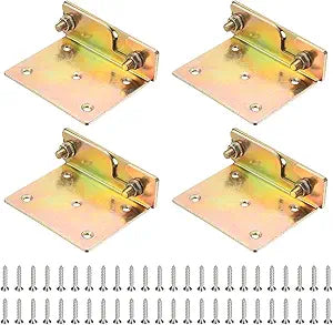 uxcell 4Pcs Bed Rail Fittings, 3" (75mm) Heavy Duty Bed Hinge with Screws, Furniture Fixed Beds Hardware Accessories for Connecting to Wood, Wooden Beds Headboards, Metallic