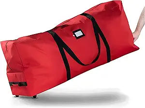 ZOBER 600D Oxford Fabric Rolling Christmas Tree Storage Bag - Fits 7.5 Ft Artificial Trees - Waterproof Christmas Tree Bag For Storage Box For Xmas, Durable Handles and Wheels - Card Slot - Red