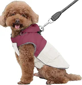 JoyDaog Detachable Hooded Dog Coat with Harness for Small Dogs,Super Warm Fleece Puppy Jacket for Cold Winter Doggie Coats,Red M