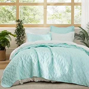 BOV Sky Blue Quilt Queen 92x96 ��� Cooling Lightweight Comforter, Decorative Bedspread, Blue Bedding Set, All-Season Coverlet