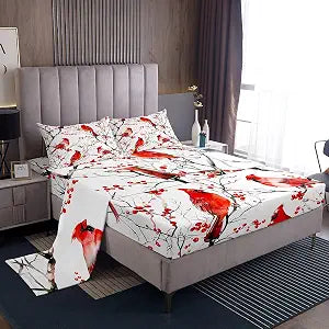 Erosebridal Cardinal Bed Sheets Set Full Size Red Bird Sheet Set for Kids