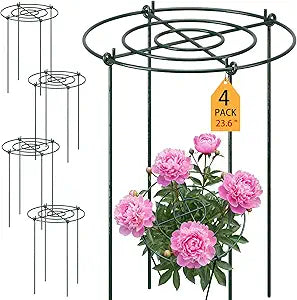 Pelopy 4 Pack 15.7" D x 23.6" H Heavy Duty Peony Cages and Supports, Metal Plant Support Stakes, Flower Support Hoops for Outdoor Garden Roses, Tomatoes, Hydrangeas, Peonies, Sage, Cucumbers