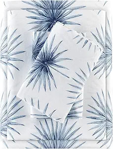 Madison Park 100% Cotton Sheets, King Size, 200TC, Blue Palmetto, 4 Piece
