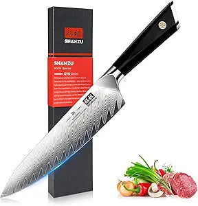 SHAN ZU Damascus Chef Knife 8 inch, 67-Layer High Carbon Steel Kitchen Knife,Ultra Sharp Japanese Chef Knife,Professional Kitchen Utility Knives with G10 Ergonomic Handle Cooking Knife with Gift Box