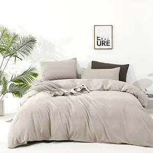 Pureant Beige Khaki Comforter Set Full Size Light Khaki Bedding Set 3PCS Solid Oatmeal Comforter Modern Soft Women Men Cream Coffee Bedding Light Taupe Full Size Quilts Cotton Champagne Bedding