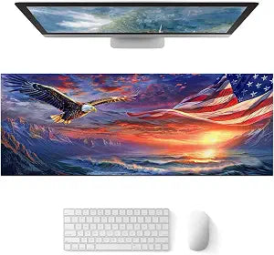 HOMETITUTE Dramatic Eagle Sunset Art Large Mouse Pad Gaming Mousepad 31.5x11.8 Inch Non-Slip Keyboard Desktop Protector Mat Diatomite XL Mouse Pad for Home and Office Desk Accessories
