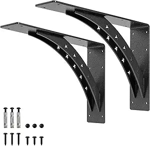 16 inch x 12 inch Heavy Duty Shelf Bracketsmax Load 900 LBS,Premium Alloy Metal Mantel Brackets , (Set of 2) Countertop Support Brackets (Black-Metallic Silver)