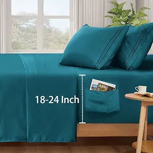 SiinvdaBZX 4 Piece Extra Deep Pocket King Sheets Set, Teal