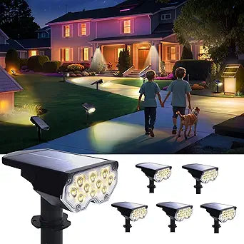 Solar Power Spotlight Outdoor Waterproof Landscape LED Accent Lighting for Yard, Tree, Plants, Walls, Path, Garden, Statues, Adjustable Brightness,Dusk to Dawn Long Lasting 6 Pack Warm White