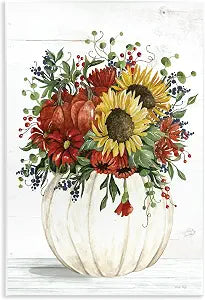 Country Sunflower Pumpkin, 10 x 15 Inch Mounted Print on Wall Plaque