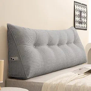 Triangular Headboard Pillow Backrest Positioning Support Bed Rest Reading Pillows Bolster Headboard Cushions for Day Bed, Light Grey