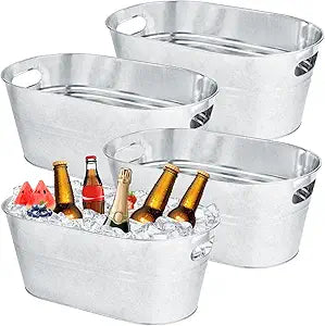 OBTANIM 4 Pack 4 Gallon Galvanized Ice Buckets Metal Champagne Drink Cooler Storage Ice Tub with Handles for Beer Cocktails Wine Beverage Home Parties Bar Cooling Supplies