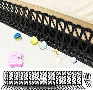 12 Pcs Under Couch Blocker for Bed Adjustable Furniture Plastic Under Bed Blocker with 30 Ties Black Couch Barriers for Dogs Pets Cats (Style 2)