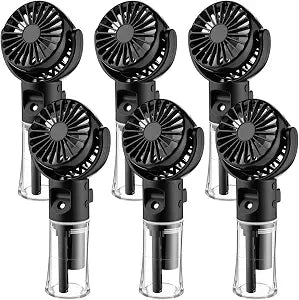 6 Pack Handheld Portable Misting Fan 4 Speeds Rechargeable Battery Operated Fan with Water Sprayer Mini Personal Cooling Fans for Outdoor Travel Makeup Home Office Camping(Black)