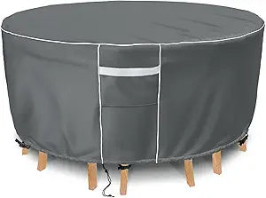 Gasadar Round Patio Furniture Covers Waterproof, Round Outdoor Furniture Cover for Patio Table and Chairs Set, Heavy Duty 600D, 84" Dia x 28" H, Grey