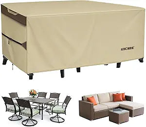 RICHIE Outdoor Patio Furniture Cover - Heavy Duty Waterproof 600D Tough Canvas Protector for Rectangular Table Cover, All-Season Dining Table and Chair Covers (62L x 44W x 28H Inch)