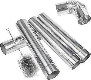 Stainless Steel Wood Stove Chimm Equip - Elbow Pipes & Chimney Brush, 2.36" (6cm) x 12.6" (30cm), Fireplace & Wood Stove Use (3 Pipes, 1 Brush, 1 Elbow)