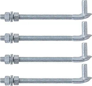 VIVIDA 10" J Bolt Gate Hinge 4 Pack, Chain Link Gate Bolt Hinge with 5/8" Male Pin, Galvanized Steel, Nuts & Washers Included
