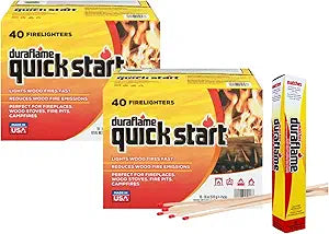Duraflame Quick Start Firelighters 80 Pack + Long Strike Matches Γ Fast, Clean-Burning Fire Starters for Fireplaces & Campfires (2 Pack + Matches)