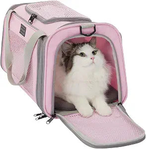 Airline Approved Cat Carrier 17.510.510.5 in, Escape-Proof Design with Locking Zippers & Safety Leash, Easy-Access 3-Way Entry, Washable Mat, Gift-Ready Holiday Choice for Cats up to 12 lb