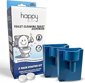 Happy Toilet Cleaner Automatic Toilet Bowl Cleaner 2 Pack - Easy to Install Toilet Tablet Holder - Self-Cleaning Toilet System, Deep Clean with Every Flush - Made in the USA