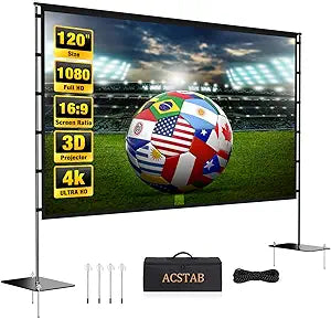Outdoor Projector Screen with Stand, 120 inch Portable Movie Screen for Backyard, Easy Setup, Wrinkle-Free, Lightweight for Camping & Home Theater