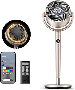DREO Smart Fans for Bedroom, 120┬░ +120┬░ Omni-Directional Oscillating Fan, 100ft Quiet Pedestal Fan with RGB Light, 9 Speeds, 6 Modes, 20dB, 8H Timer, Wi-Fi/Voice, 35-40" Floor Fans, Starlight