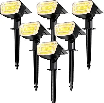 TECKNET Spot Lights Outdoor with 59 LED, 6 Pack Solar Lights Outdoor Waterproof IP65, Auto On/Off Solar Spot Lights, 3 Lighting Modes Solar Powered Garden, 2-in-1 Solars Landscape Light (Warm White)