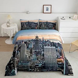 Feelyou New York Soft Comforter Set New York City Manhattan Skyline Cityscape Bedding Set Contemporary Artistic Sunset Landscape Quilt Collection 2Pcs Twin Size