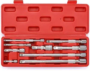 MIXPOWER 9-Piece Extension Bar Set, 1/4", 3/8" and 1/2" Drive Socket Extension Bar, CR-V, Mirror Finish