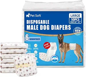 Pet Soft Dog Diapers Male - Disposable Male Dog Wraps Wetness Indicator, Ultra Absorbent Doggie Diapers Comfortable for Incontinence Excitable Urination, 50pcs Large