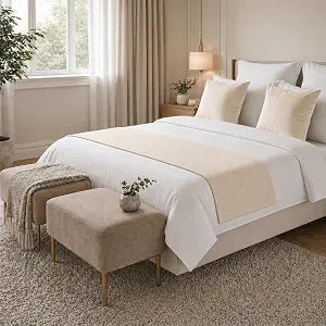 Solid Bed Runner Set,2 Pillow Covers,Oatmeal,94.5x19.7in