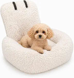 Yookeer Soft Comfortable Dog Protecting Car Bed with Safety Rope System Middle Large Dog Soft Pv Velvet Car Seat Suitable for Cars Suvs Trucks(Cute,27.6x23.6'')