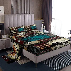 Feelyou Western Cowboy Bed Sheets Set Queen Size 4Pcs Soft