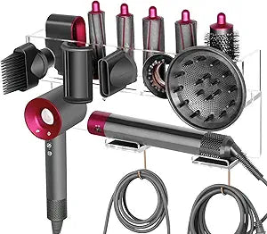 Wall Mount Holder Compatible with Dyson Airwrap Styler Supersonic Hair Dryer, Organizer for Storage Attachments, Rack with Hooks for Accessories Nozzles Barrels Brushes
