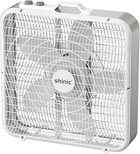 shinic 20Γ Box Fan with Thermostat for Bedroom, 3-Speed Portable Floor Fan with Carry Handle, Powerful Airflow, 5 Blades, Window Fan and Cooling Fan for Home, Office, Garage, Basement, White