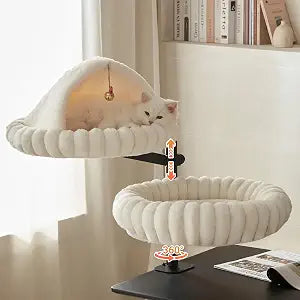 Dogpals 2-in-1 Cat Desk Bed: 360 Rotating & Height Adjustable Cat Tree with Semi-Enclosed & Open Layers, No-Drill Clamp for Desk up to 1.18" Thick, Supports 9lbs for Office