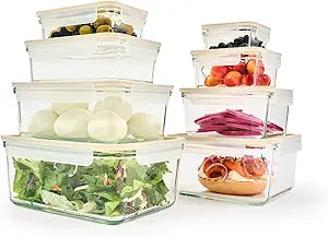 Glasslock Sens 16Pcs Glass Food Storage Set Airtight & Leakproof, 8 Different Sizes, Anti Slip Lid, Microwave & Oven Safe, Perfect for Meal prep, Lunch Box, Nestable & Stackable, Pantry Storage