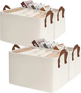 CHICVITA Closet Storage Bins Storage Baskets for Shelves, Baskets for Organizing, Closet Organizers and Storage, Cube Storage Bins, 16 " L x 11" W x 9 " H, Beige, 4-Pack