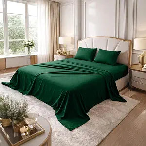 DAN RIVER Queen Jersey Sheet Set | Luxury 100% Cotton Bed Sheets | T-Shirt Sheets | All Season Bedding | Soft Comfortable Deep Pocket Jersey Cotton Bed Sheets (4Pc, Queen, Hunter Green)
