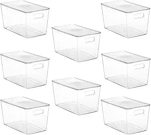 Vtopmart 8 Pack Clear Stackable Storage Bins with Lids,XLarge Plastic Containers with Handle for Pantry Organizer and Storage,Perfect for Kitchen,Fridge,Cabinet, Closet,Bathroom Organization