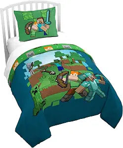 Jay Franco Duvet Cover Set ��� 2 Piece Comforter Cover and Sham Set, Super Soft Cozy Kids Bedding (Insert Not Included) Blue - Minecraft, Twin