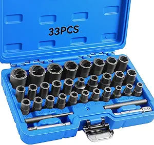 DISEN 33 PCS Bolt Extractor Kit Set, 1/4" & 3/8" Bolt and Nut Remover Set CR-MO Steel Extraction Socket Set with Storage Case Drive Lug Nut Removal Tool for Rusted, Damaged, Round Bolt Nuts Screws