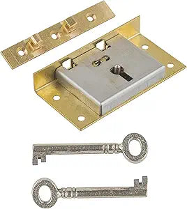 Extra Large Brass Half Mortise Chest or Box Lock with Two Skeleton Keys | HL4-SB-2K