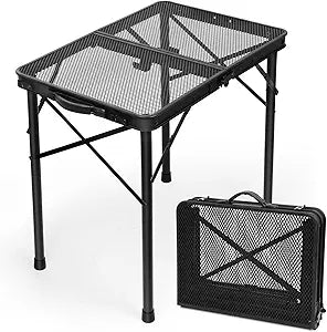 2Ft Small Folding Table with Carry Handle, Camping Table Adjustable Height 10.622 in, Black Metal Mesh, Portable & Compact for Outdoor/Indoor,Grill Table, 23.615.8 in, 4 lb, 66 lb Capacity