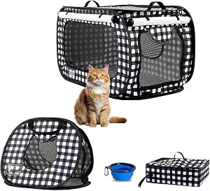 Pop up Large Cat Carrier, 30'' L Kennel Soft Crates with Portable Mini Cat Carrier,Travel Littler Box, Mattress,Food Bowl,4 Stakes and Carry Bag