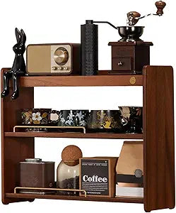 Wooden Cup Holder 3 Tier Walnut Wooden Shelf Organizer Coffee Station Organizer for Kitchen Home